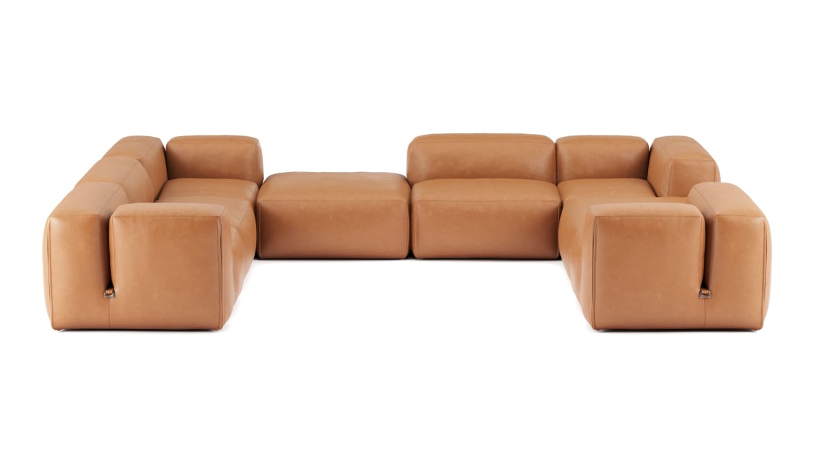 Le Mura Sectional Sofa, Eight Seater, Left, Tan Vegan Leather  Le Mura Sectional Sofa, Eight Seater, Left, Tan Vegan Leather image.
