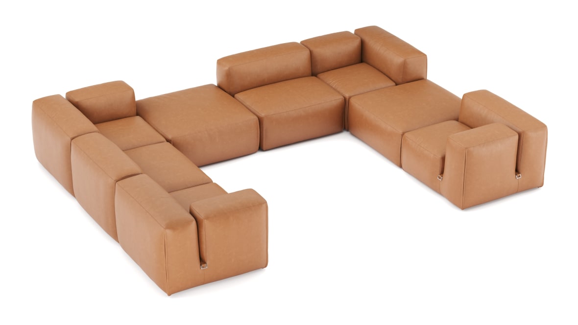  Le Mura Sectional Sofa, Eight Seater, Left, Tan Vegan Leather  Le Mura Sectional Sofa, Eight Seater, Left, Tan Vegan Leather image.