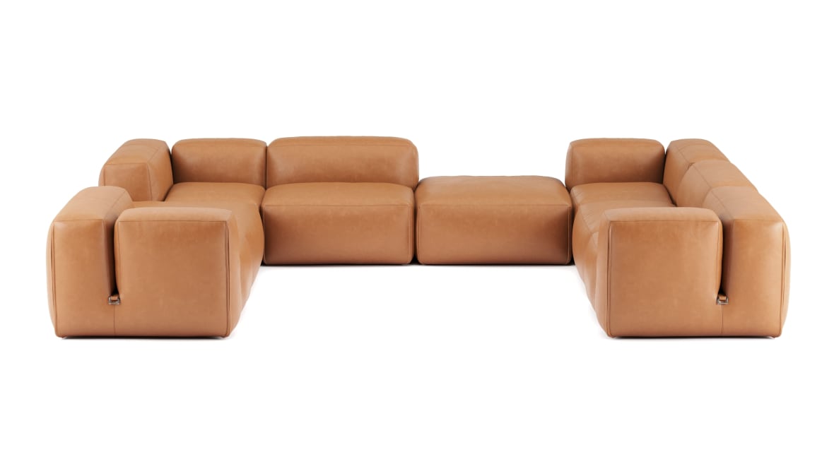  Le Mura Sectional Sofa, Eight Seater, Right, Tan Vegan Leather  Le Mura Sectional Sofa, Eight Seater, Right, Tan Vegan Leather image.