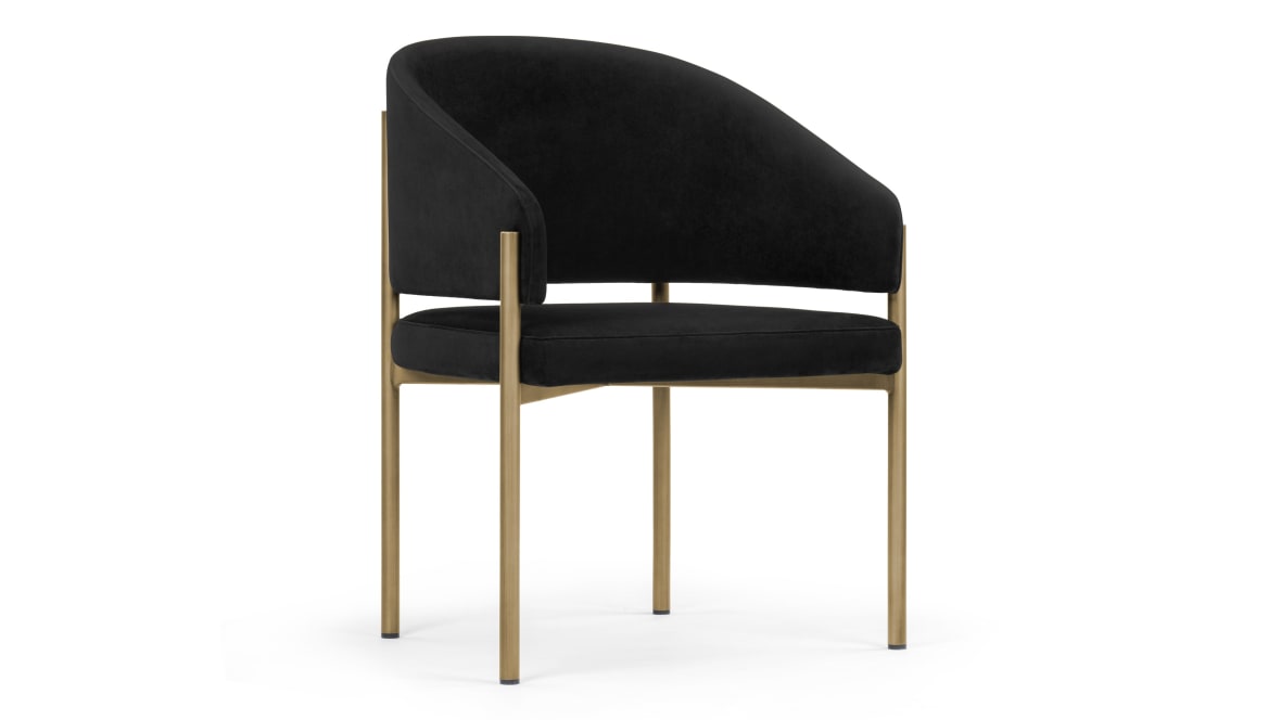  Esme Dining Chair, Black Plush Velvet and Brushed Brass  Esme Dining Chair, Black Plush Velvet and Brushed Brass image.