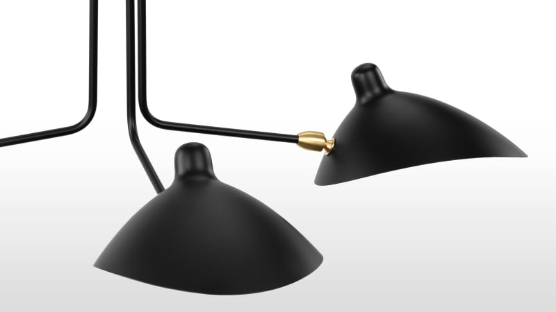 Mouille Three Arm Ceiling Light, Small, Black