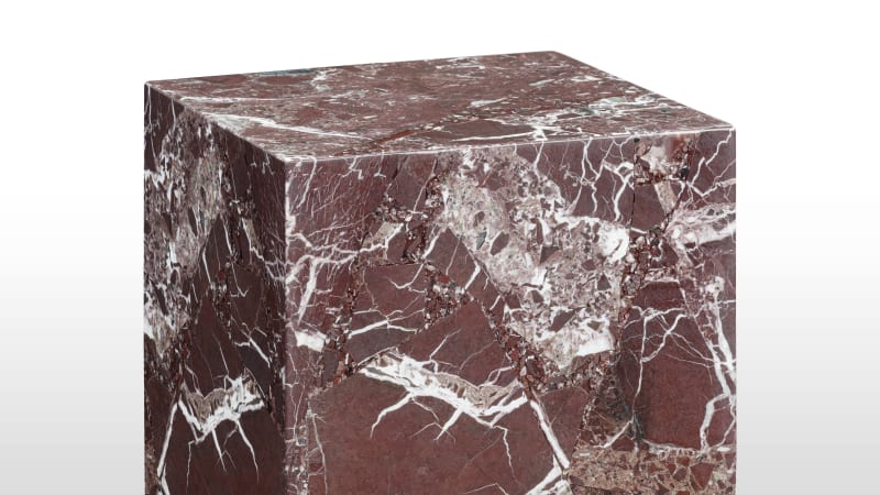 Plinth Side Table, Rosso Levanto Marble