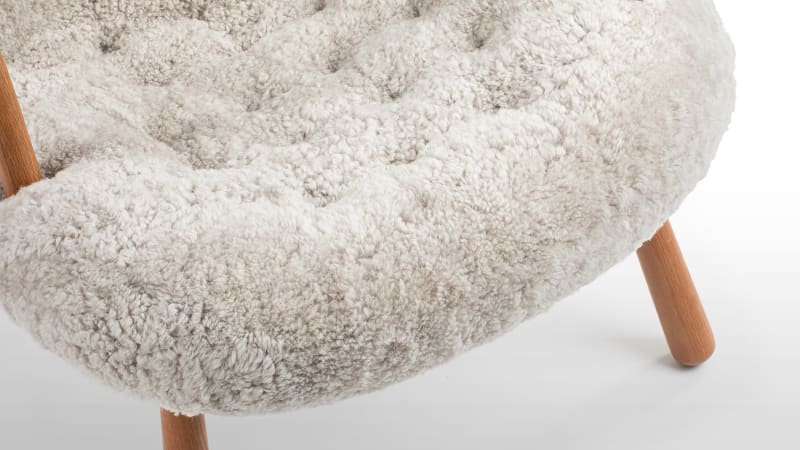 Clam Chair, Soft Gray Luxe Sheepskin