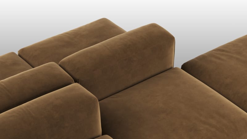 Le Mura Sectional Sofa, Dual Aspect, Left, Brown Vegan Suede