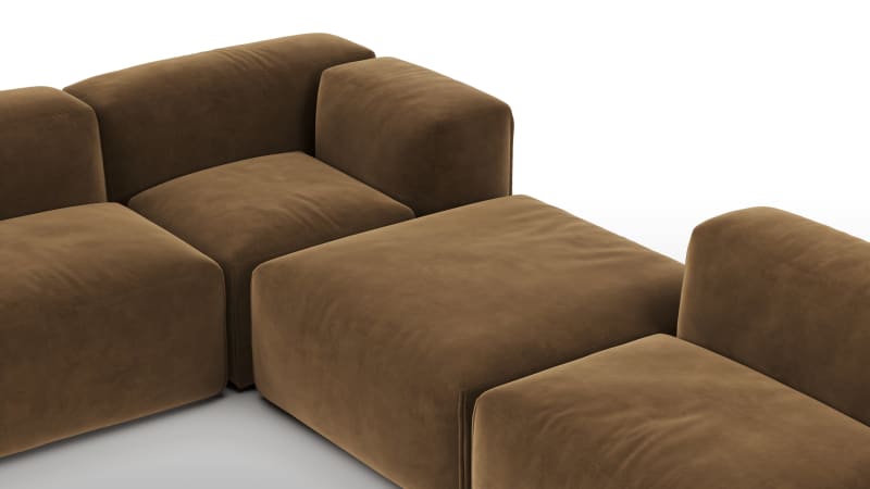 Le Mura Sectional Sofa, Eight Seater, Left, Brown Vegan Suede