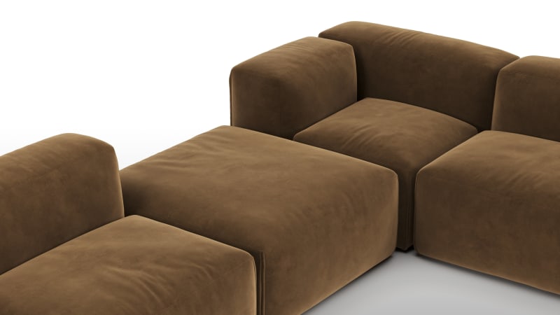 Le Mura Sectional Sofa, Eight Seater, Right, Brown Vegan Suede