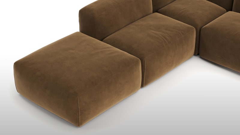 Le Mura Sectional Sofa, Left Corner, Brown Vegan Suede