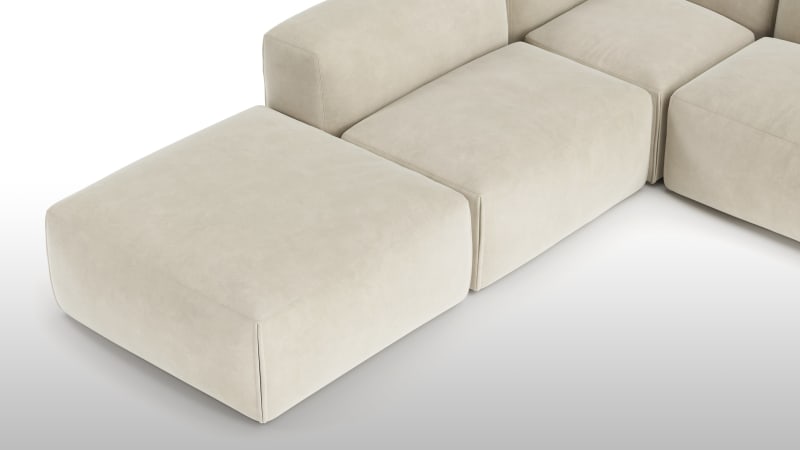 Le Mura Sectional Sofa, Left Corner, Eggshell Vegan Suede