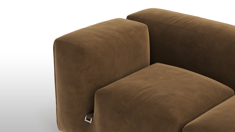 Le Mura Sectional Sofa, Right Corner, Brown Vegan Suede