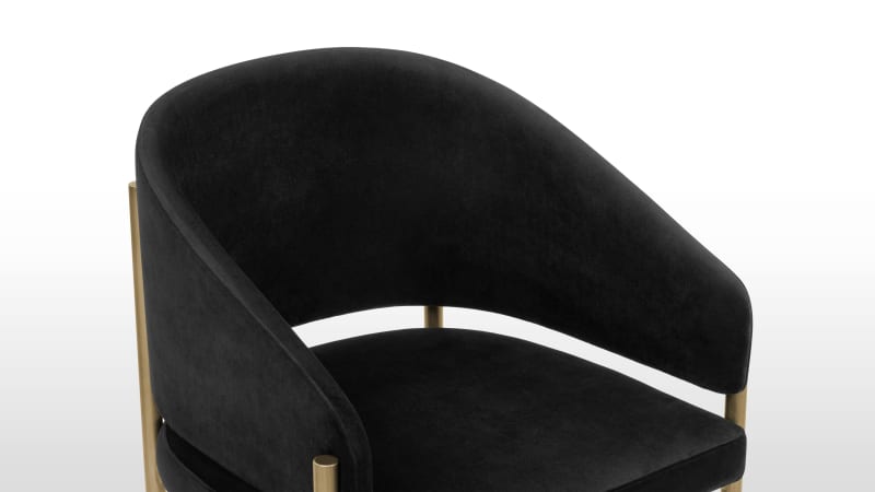 Esme Dining Chair, Black Plush Velvet and Brushed Brass