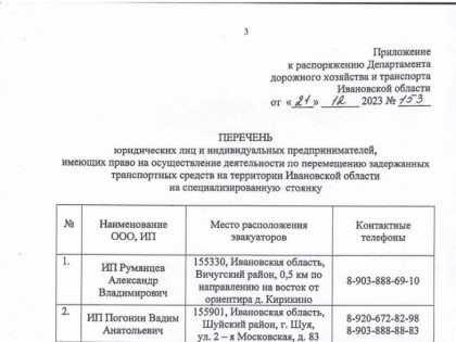 Перечень эвакуаторов задержанных транспортных средств от ДДХиТ