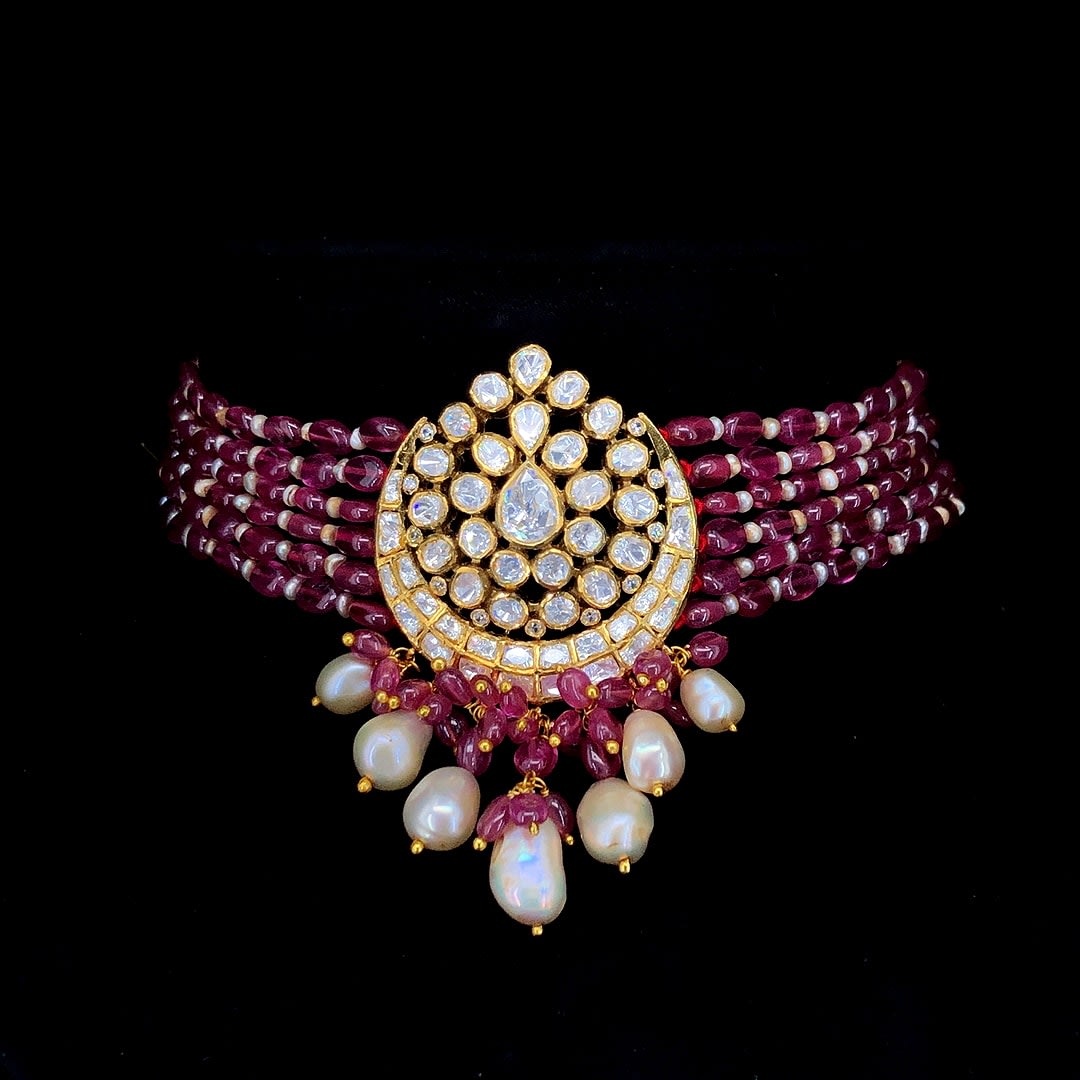 Royal Polki Ruby Beaded Choker