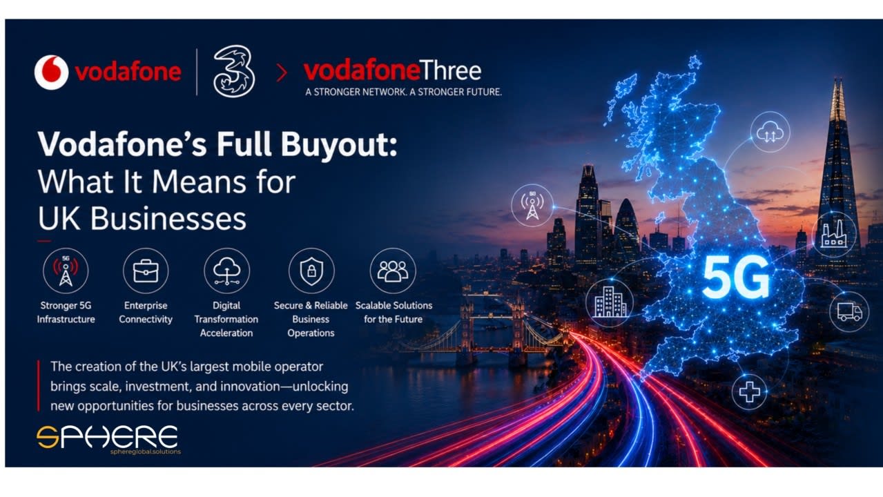 VodafoneThree telecom infrastructure merger showing enterprise connectivity and 5G network expansion in the UK