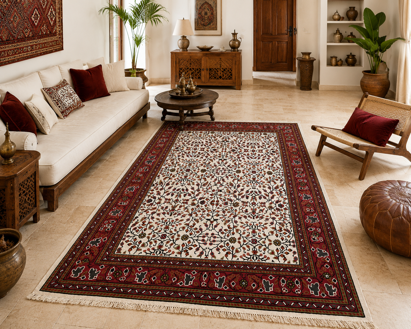 fleur de jasmin naturel avec cadre, tapis artisanal tunisien