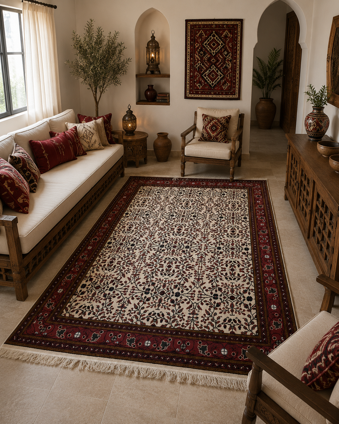 fleur de jasmin naturel, tapis artisanal tunisien