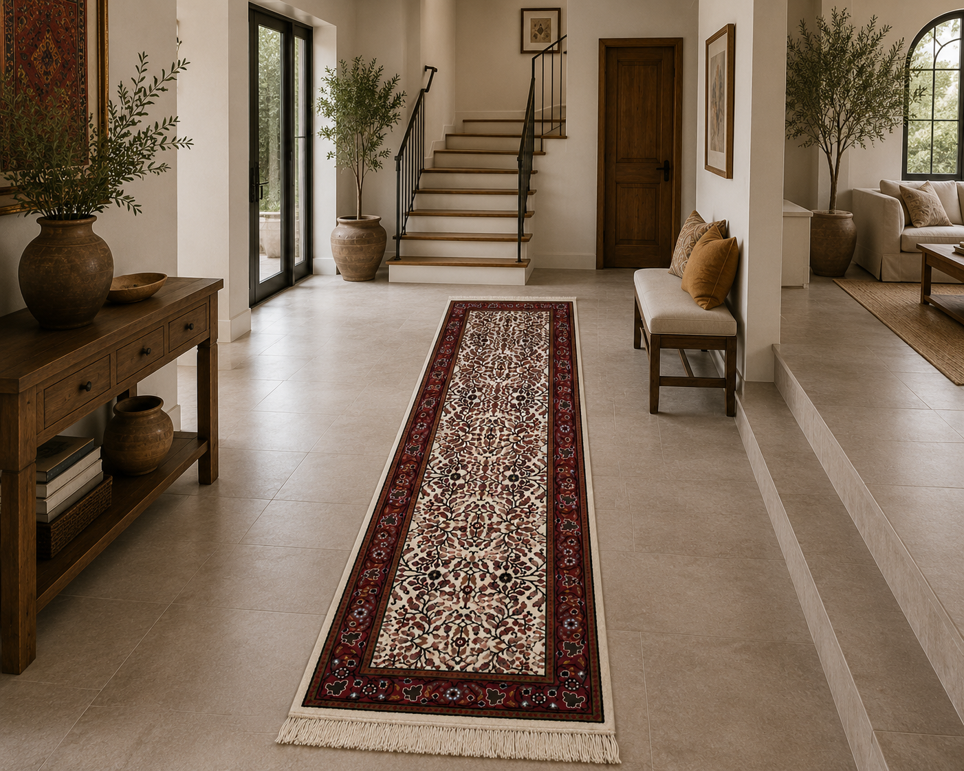 fleur de jasmin couloir, tapis artisanal tunisien