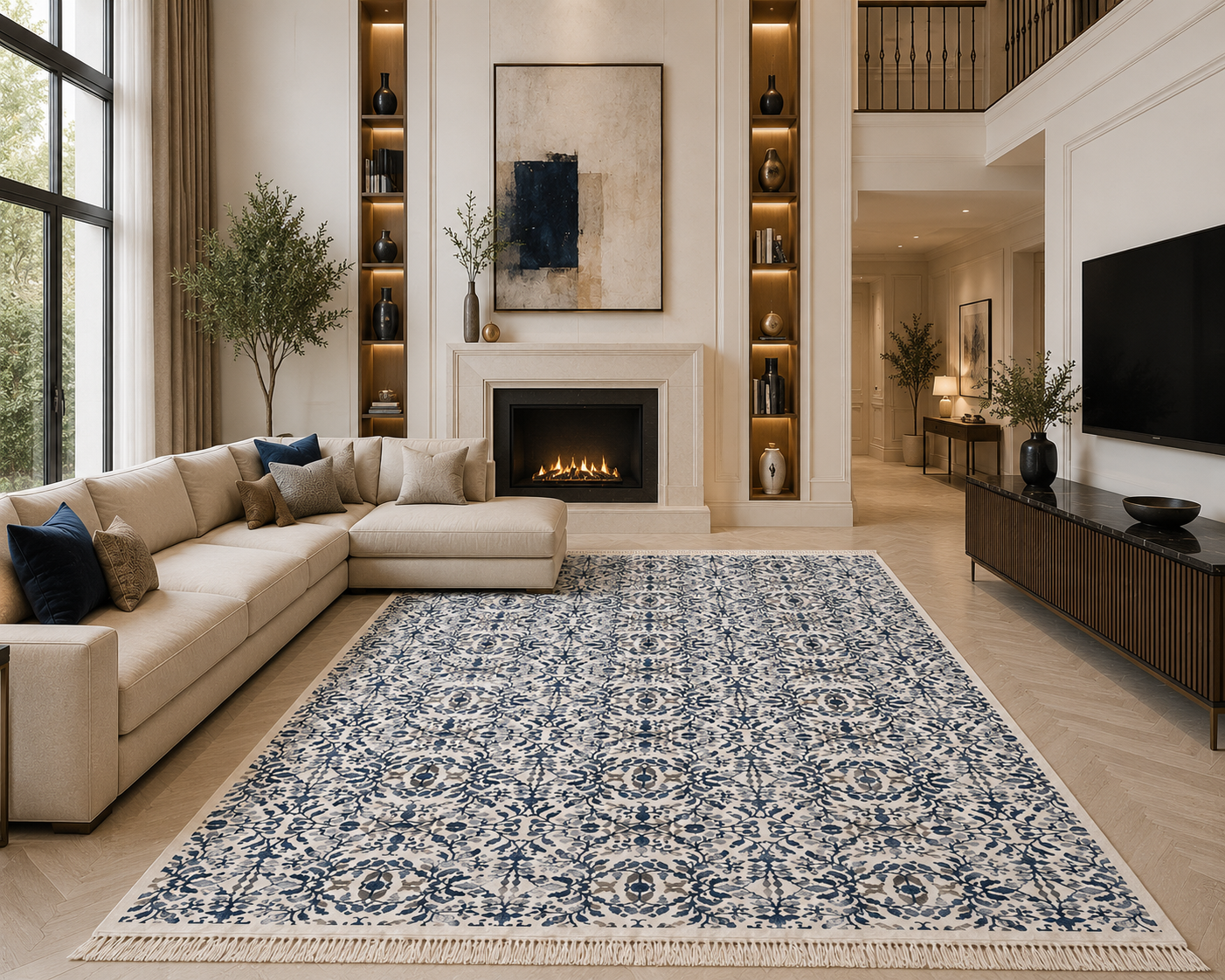fleurjasmineBLUE, tapis artisanal tunisien