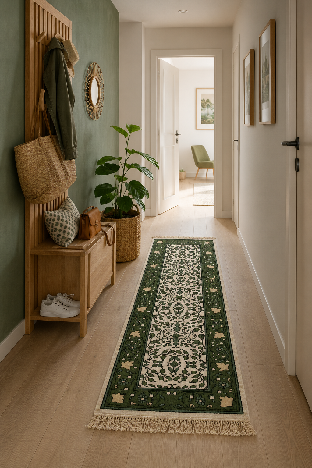 fleur jasmin vert, tapis artisanal tunisien