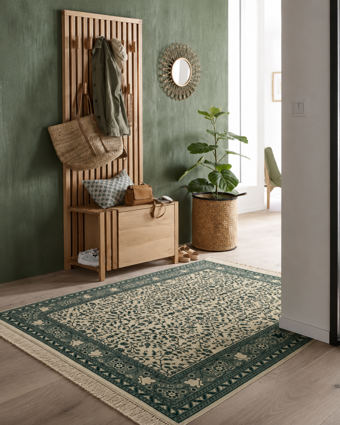 fleur jasmin vert1, tapis artisanal tunisien