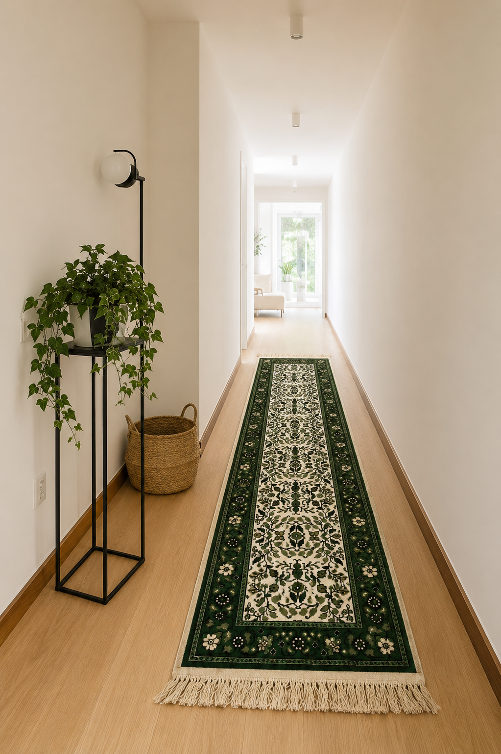 fleur jasmin vert couloir, tapis artisanal tunisien