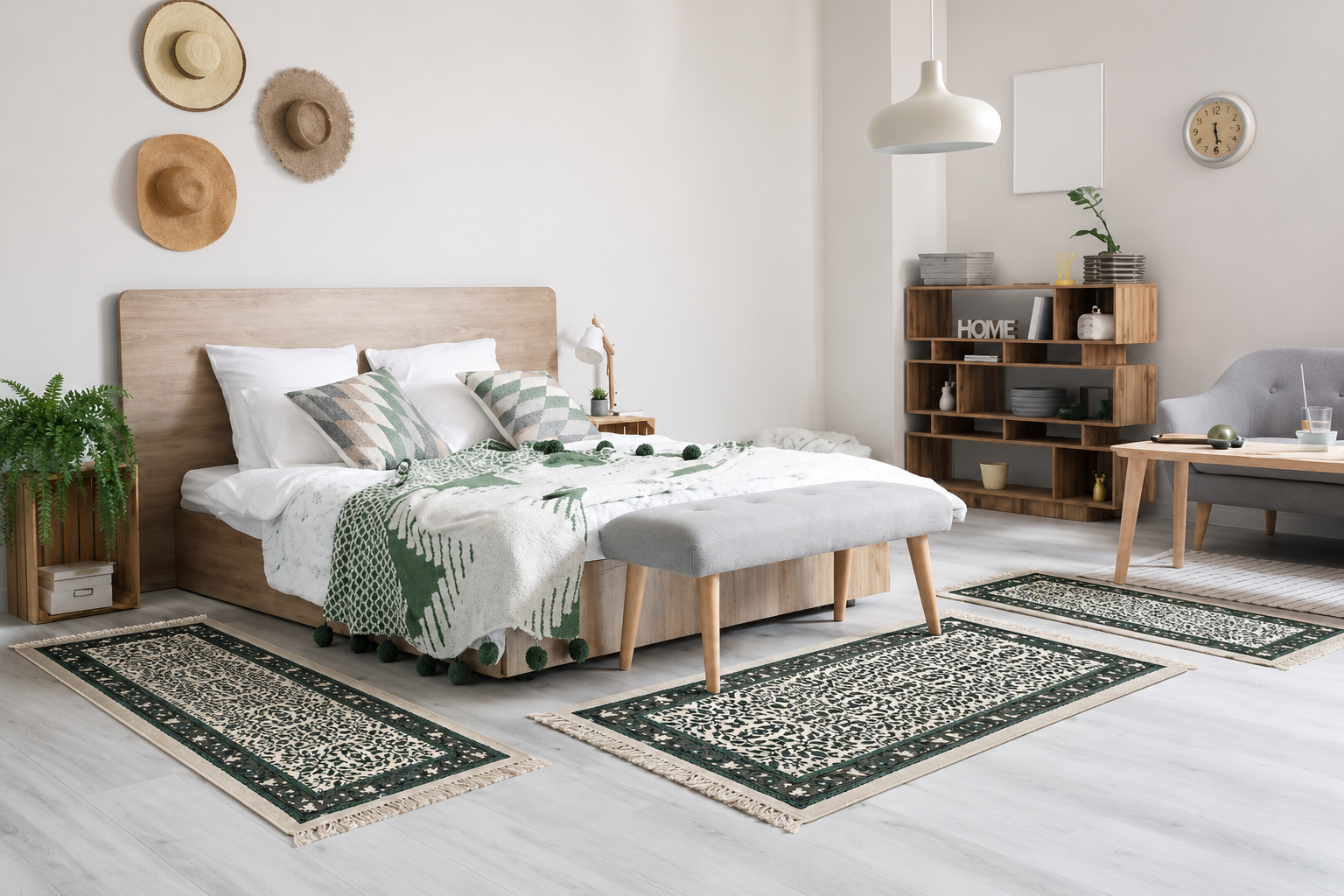 fleur de jasmin vert desc, tapis artisanal tunisien