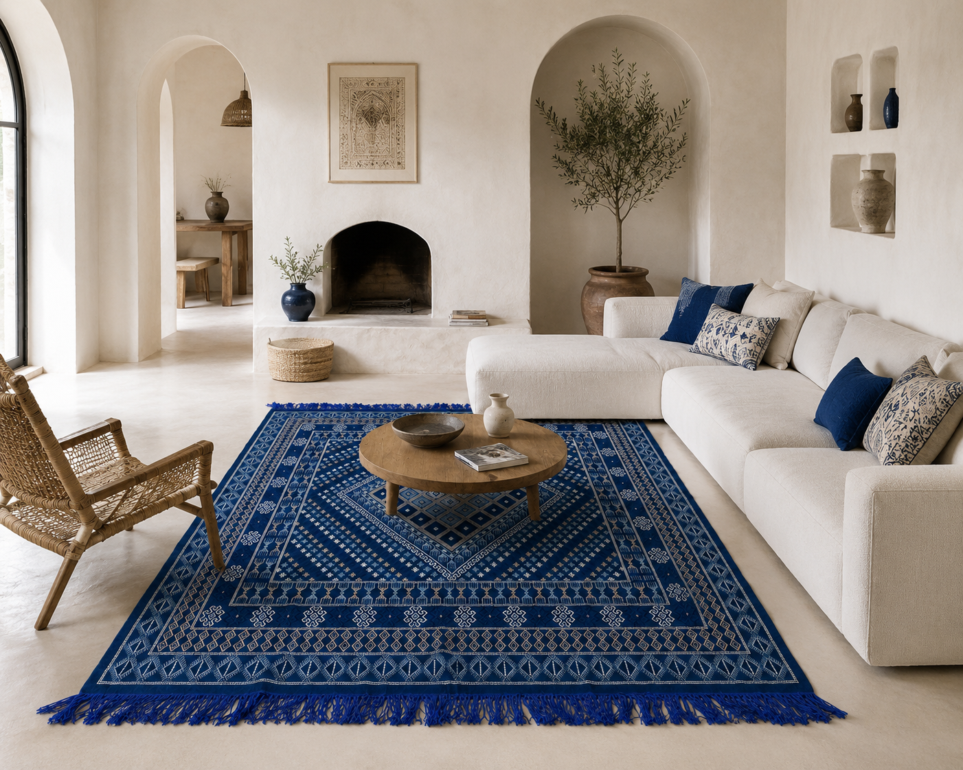 margoum bleu foncé, tapis artisanal tunisien