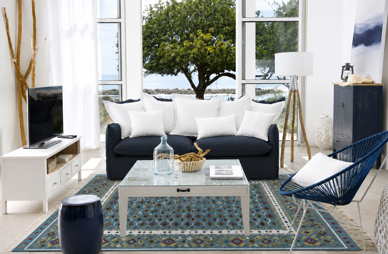 kilim bleu, tapis artisanal tunisien