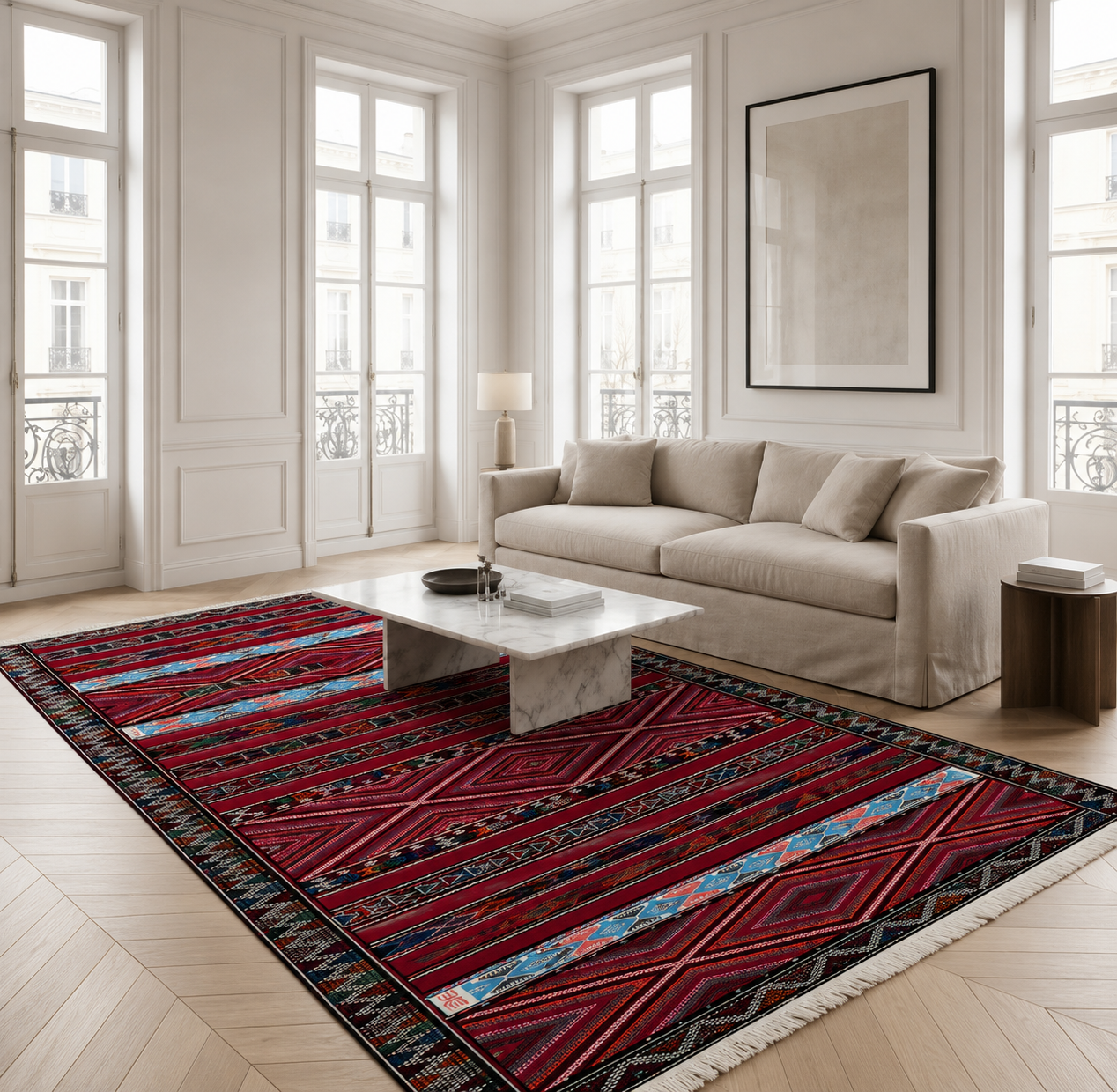 kilim rouge, tapis artisanal tunisien