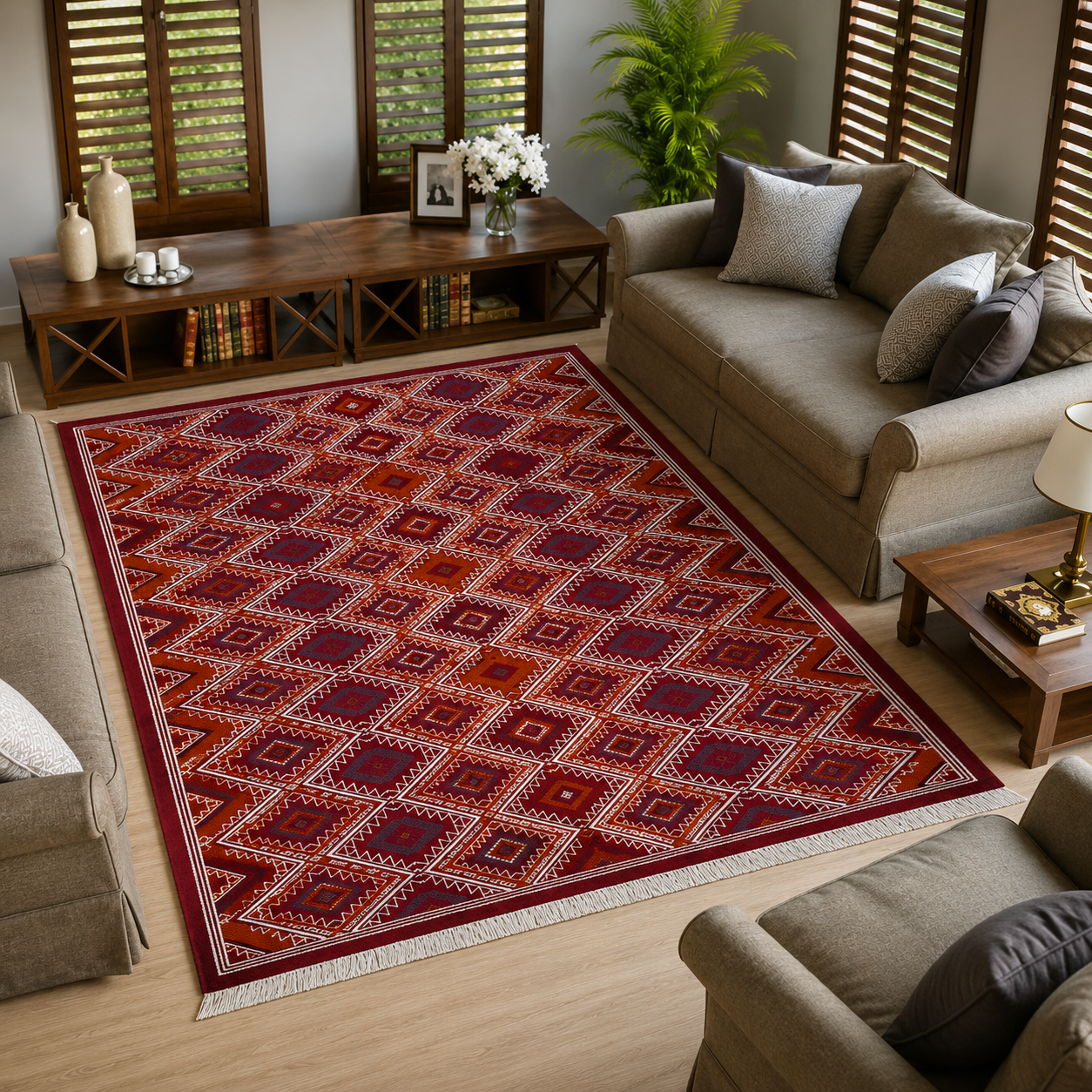 kilim rouge2, tapis artisanal tunisien
