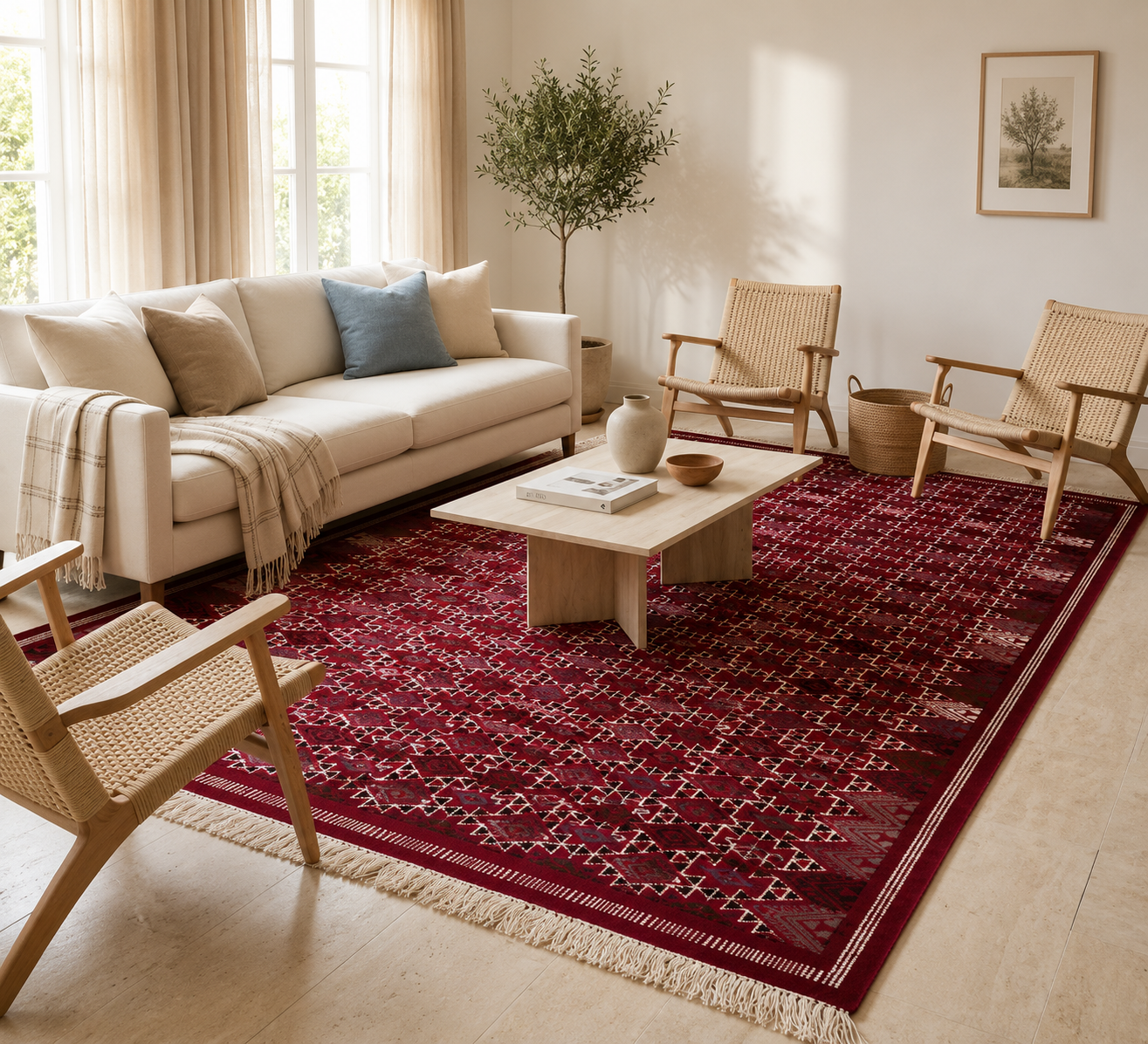 kilim rouge5, tapis artisanal tunisien