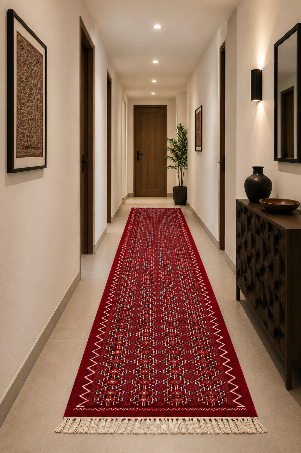 kilim rouge couloir, tapis artisanal tunisien