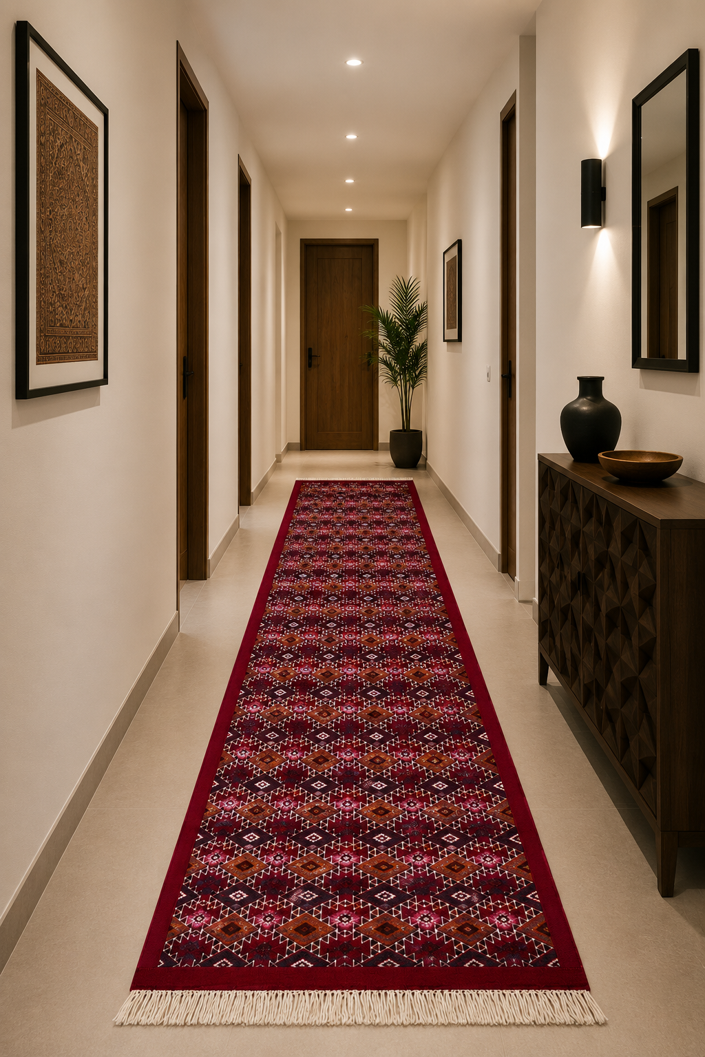 kilim rouge couloir1, tapis artisanal tunisien