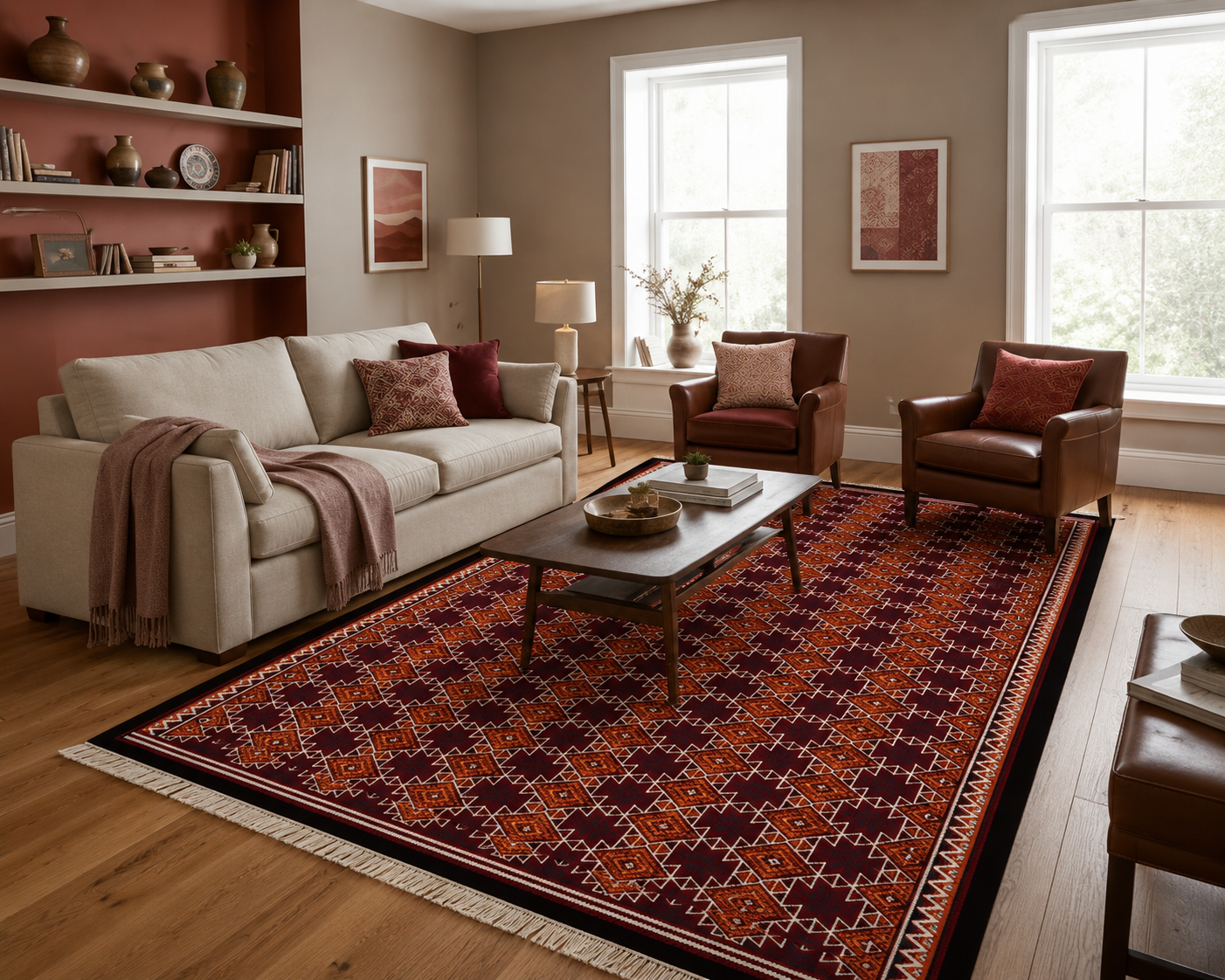 kilim rouge8, tapis artisanal tunisien