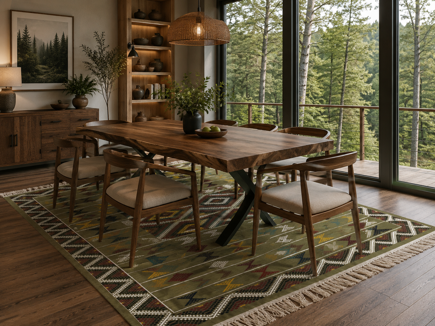 kilim vert1, tapis artisanal tunisien