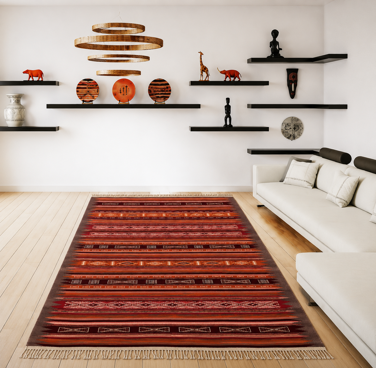 kilim extra fin orange, tapis artisanal tunisien