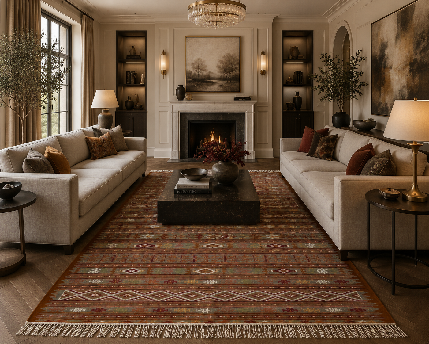 kilim extra fin marron, tapis artisanal tunisien