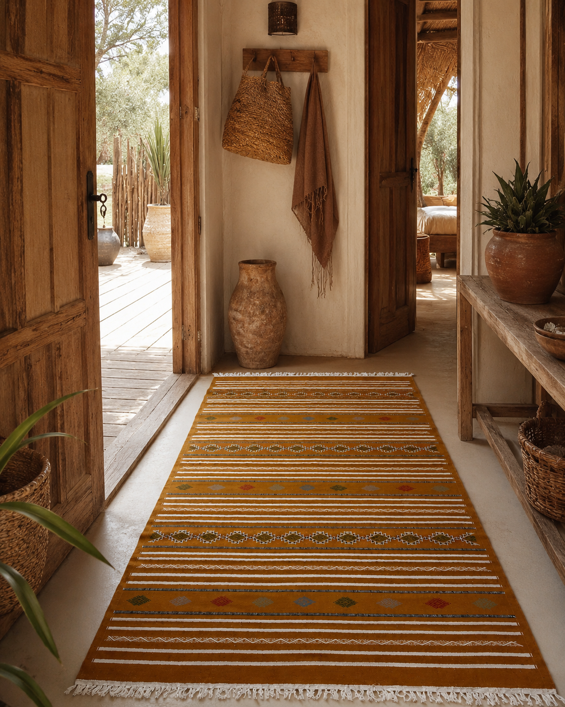 killim bérbere jaune, tapis artisanal tunisien