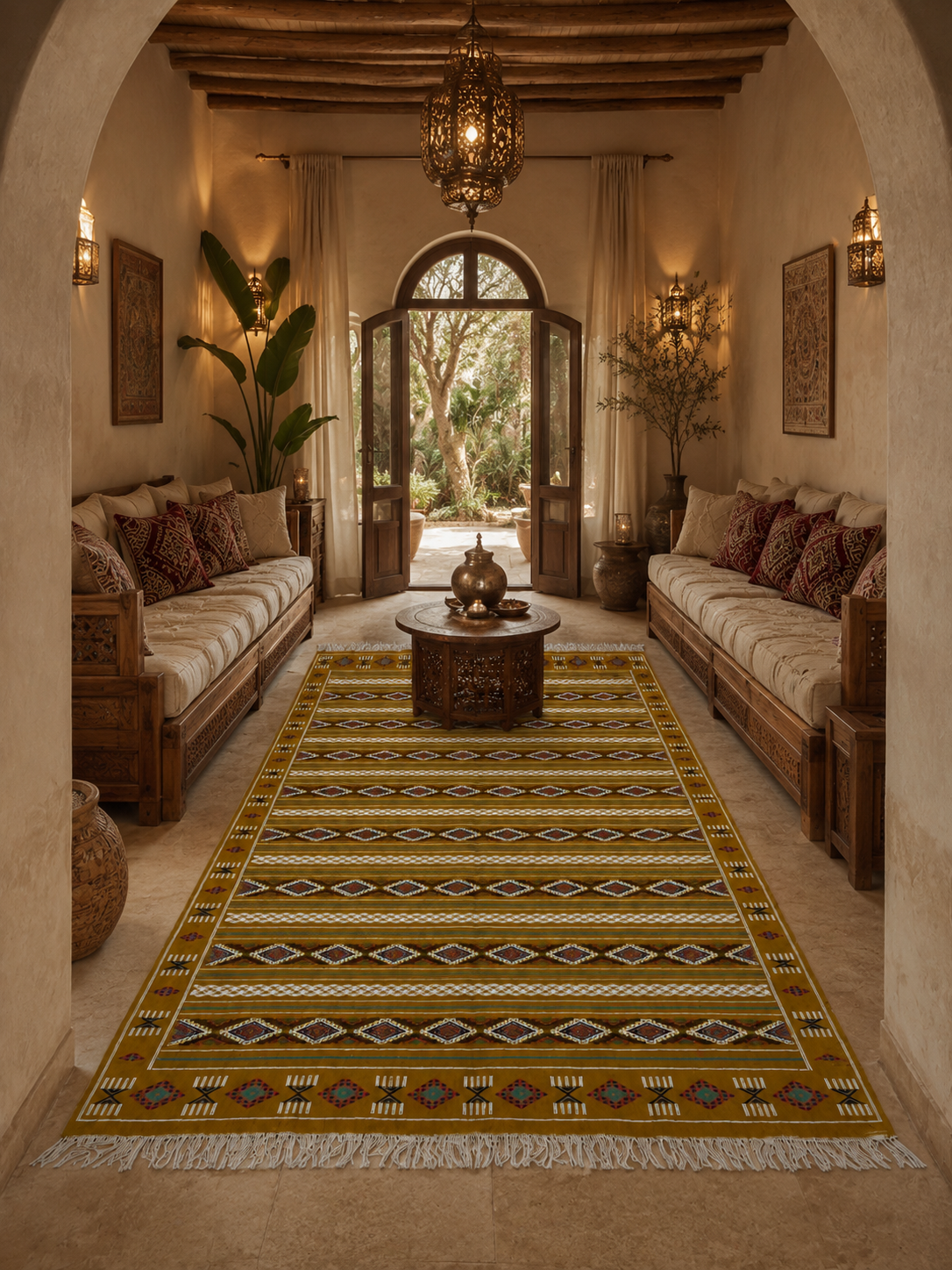 killim bérbere jaune1, tapis artisanal tunisien