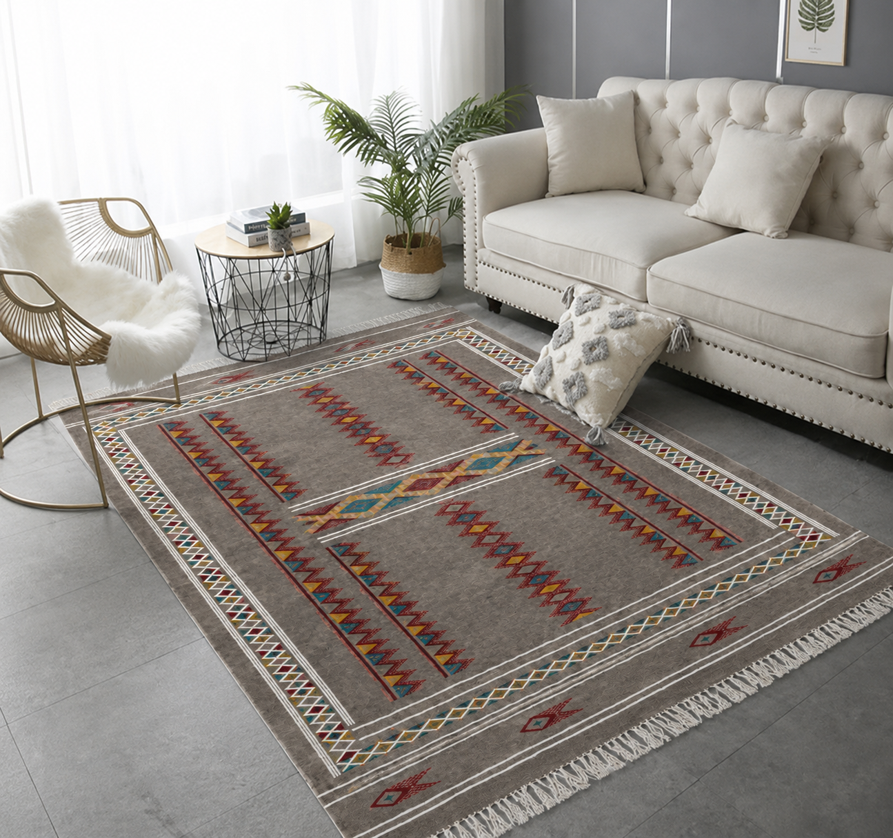 killim bérbere gris, tapis artisanal tunisien