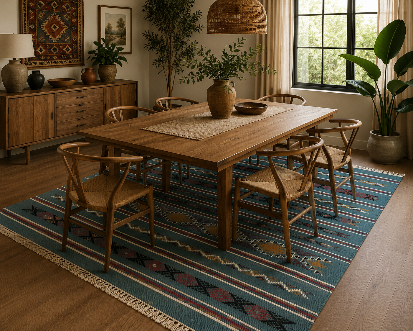 killim bérbere bleu, tapis artisanal tunisien