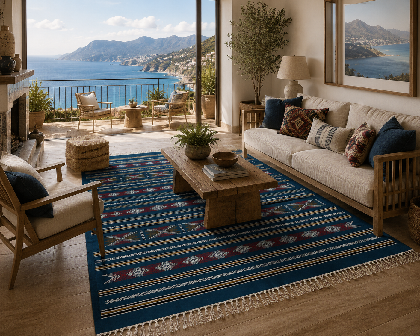 killim bérbere bleu1, tapis artisanal tunisien