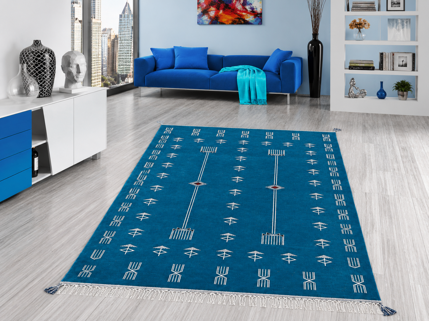 killim bérbere bleu ciel, handmade Tunisian rug