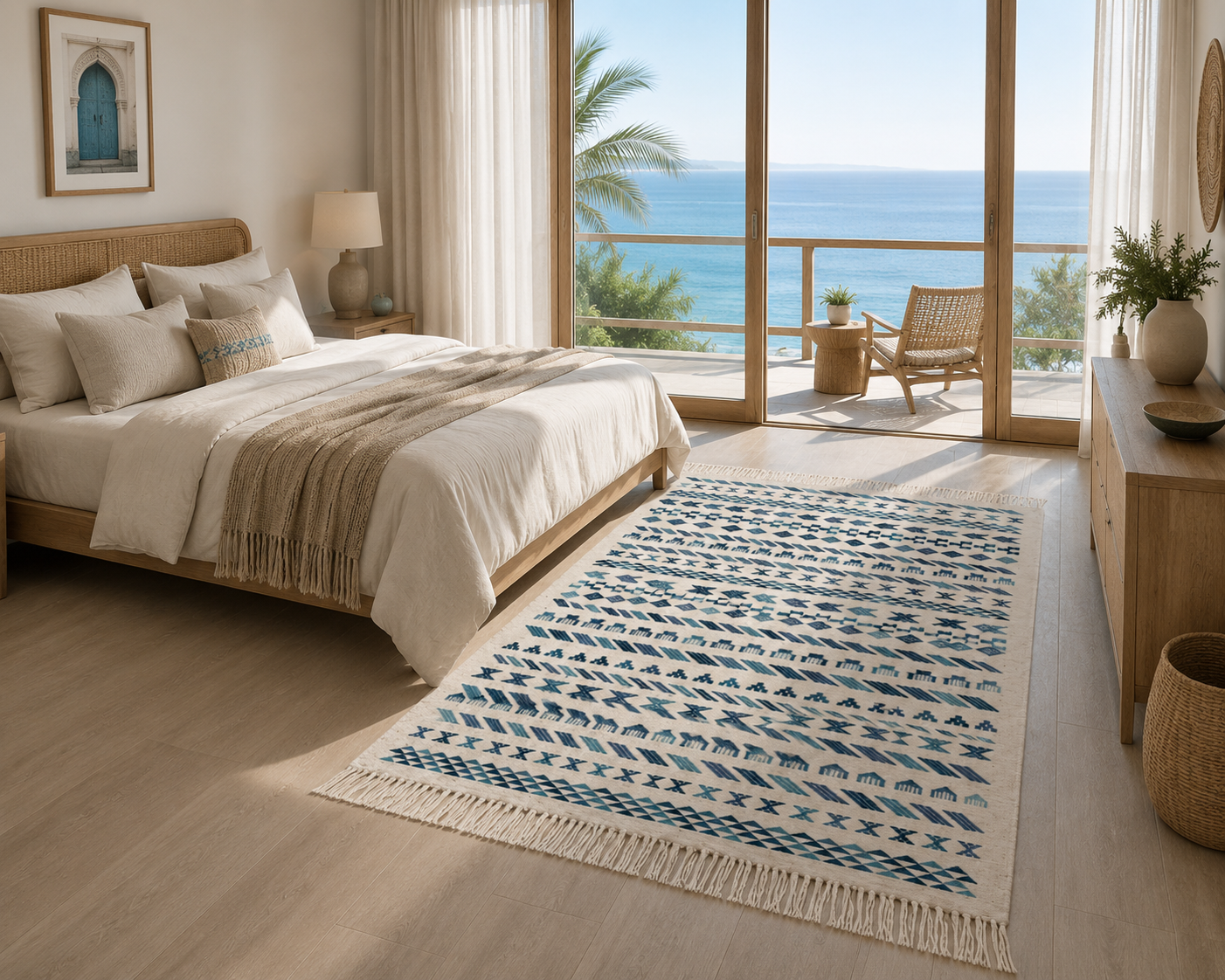 Margoum berbère bleu blanc1, handmade Tunisian rug