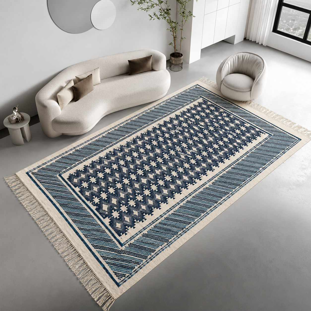 Margoum berbère bleu blanc2, handmade Tunisian rug