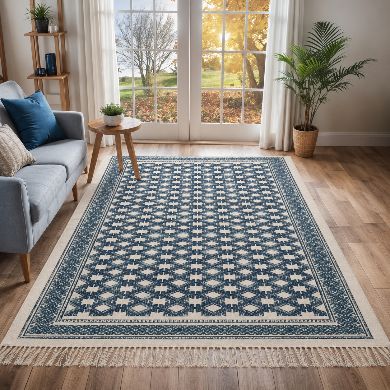 Margoum berbère bleu blanc3, handmade Tunisian rug