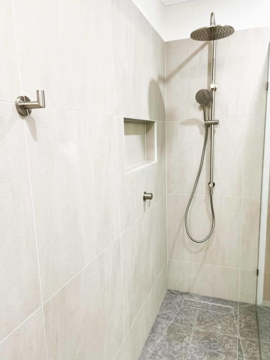 Templestowe Melbourne bathroom renovation. Shower tiling and shower fittings.