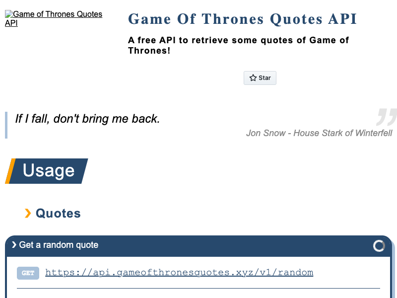 Game of Thrones Quotes API