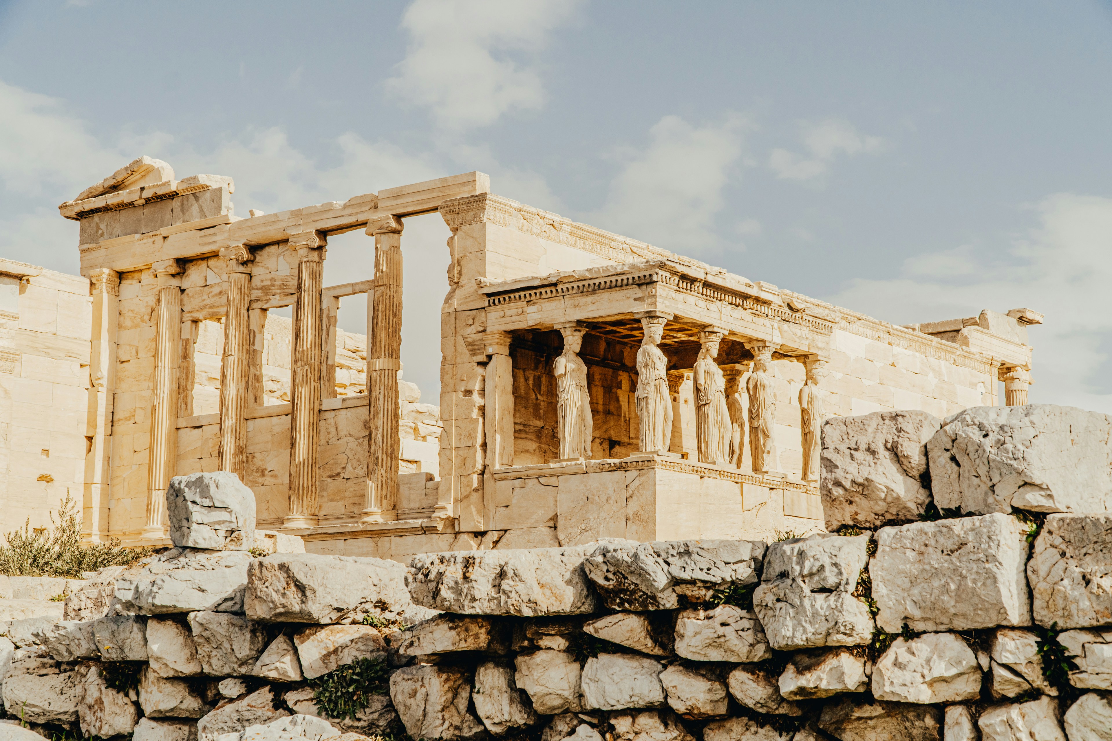 The caryatid porch of the Erechtheion in Athens, Greece.