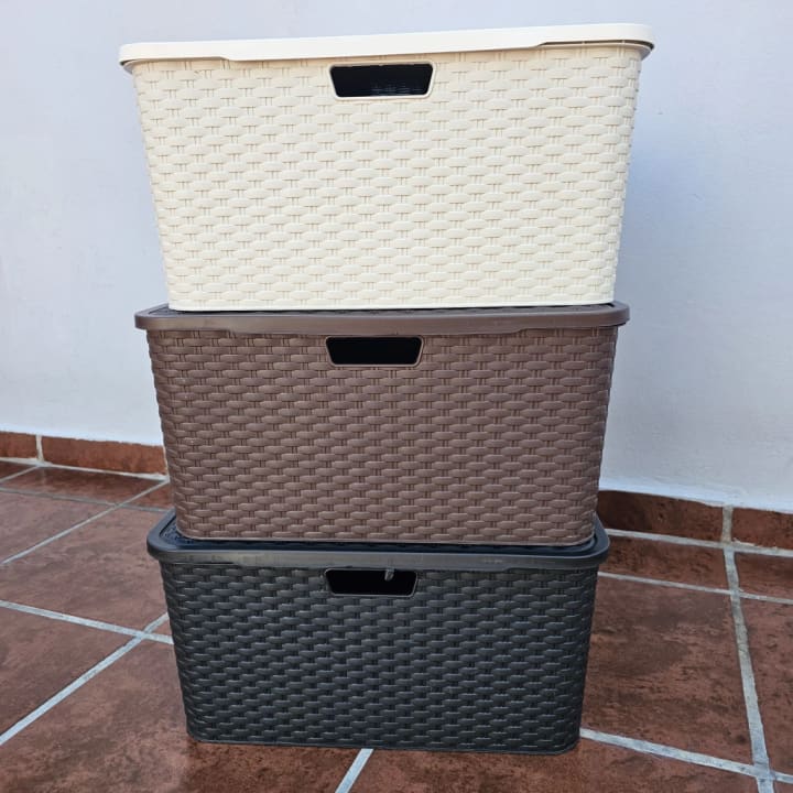 Canasto simil ratan con tapa 40x32x15cm