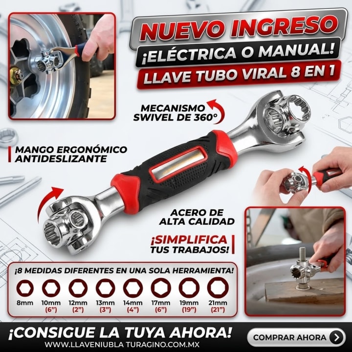 Llave tubo viral 8 en 1